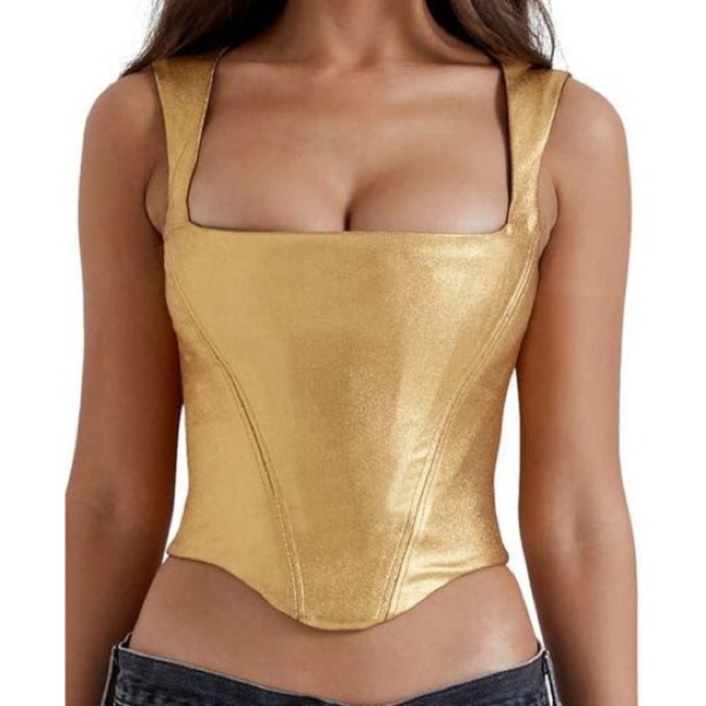 House of CB NWT Gold Metallic Corset Top